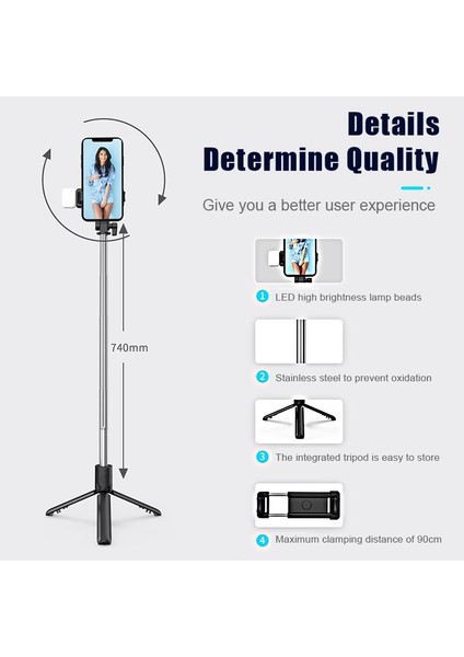 Ios Android Için Kablosuz Bluetooth Telefon Selfie Çubuğu Katlanabilir Tripod Deklanşör Uzaktan Kumanda (Yurt Dışından)