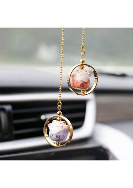 2x Şanslı Kedi Araba Aksesuarları Seramik Heykeli Kolye Seramik Şanslı Kedi Araba Kolye Araba Dikiz Aynası Araba Kolye (Yurt Dışından)