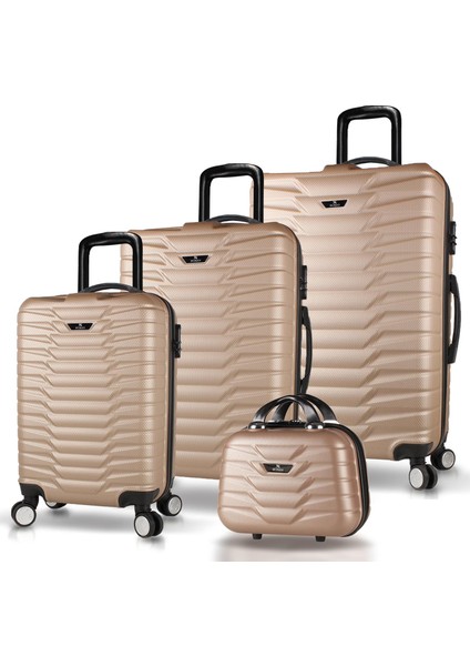 Croc Abs Kabin Orta Büyük ve Makyaj Boy Gold 4'lü Travel Valiz Seti