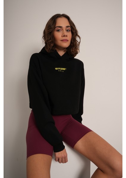 Sixth June Kapüşonlu Şardonlu Crop Sweatshirt