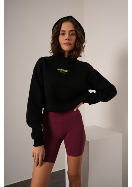 Sixth June Kapüşonlu Şardonlu Crop Sweatshirt