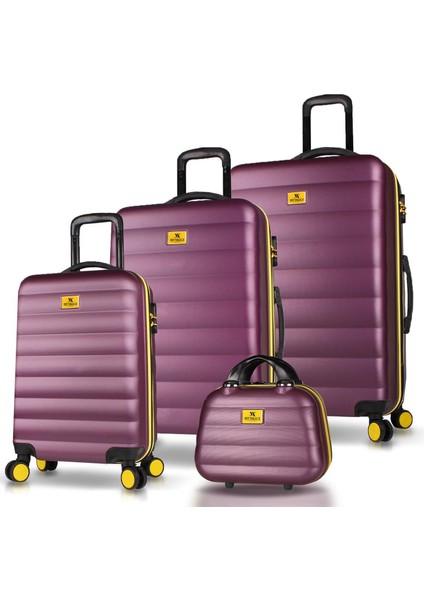 Colors Abs Kabin Orta Büyük ve Makyaj Boy Mürdüm 4'lü Travel Valiz Seti