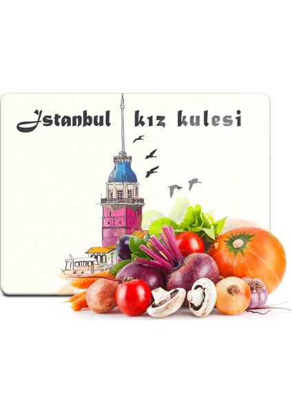 Istanbul Kız Kulesi Görünümlü Cam Kesim Tablası 20 x 30 cm