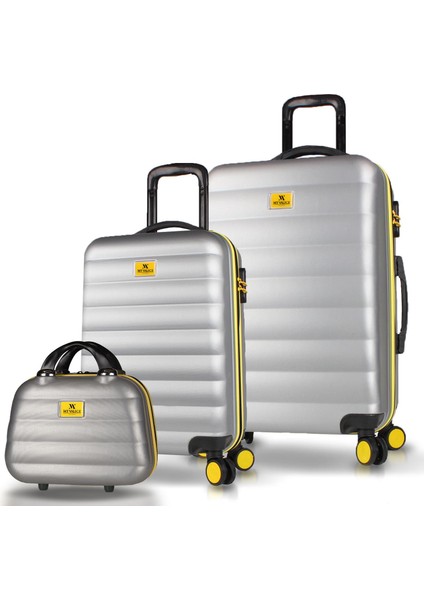Colors Abs Makyaj Kabin ve Orta Boy Gri 3'lü Valiz Seti