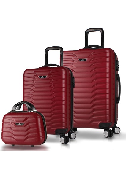 Croc Abs Makyaj Kabin ve Orta Boy Bordo 3'lü Valiz Seti