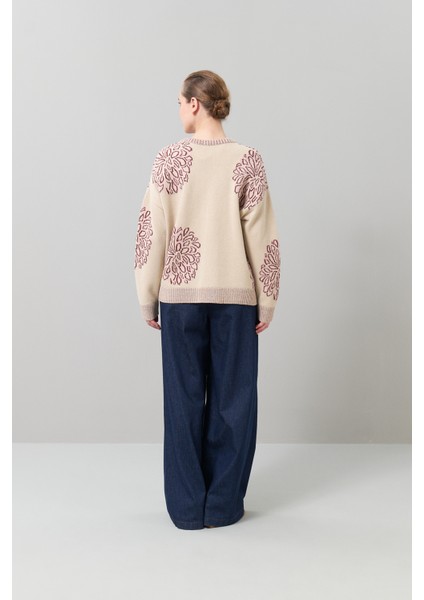 V Yaka Düğmeli Yün Hırka Bordo-Bej K2571017_650 fiyatları