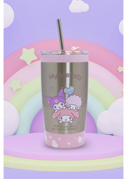 Sanrio Lisanslı Metal Pipetli Kapaklı Termos (530ML) - My Melody