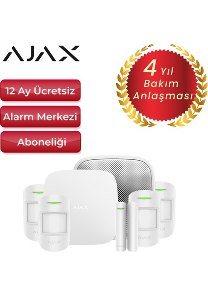 Alarm Siren Dahil 5 Dedektörlü Set – 4 Adet Hareket Dedektörü ve 1 Adet Manyetik - Beyaz