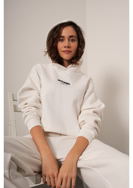 Sixth June Kapüşonlu Şardonlu Crop Sweatshirt