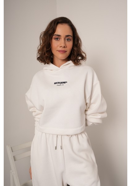 Sixth June Kapüşonlu Şardonlu Crop Sweatshirt