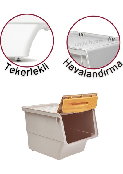 Tekerlekli Çok Amaçlı Patateslik Soğanlık Sebzelik ve Oyuncak Kutusu 12LT. Bambu 1 Adet
