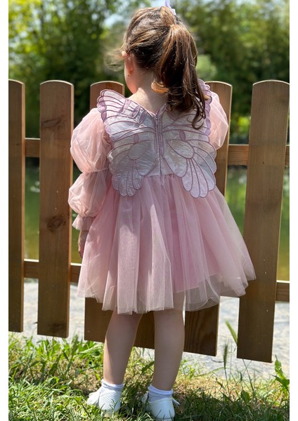 Kız Bebek Kız Çocuk Doğum Günü Parti Düğün Elbise Tüllü Tütü Astarlı Çocuk Giyim bebek giyim Elbise Uzun Kanatlı fırsatları