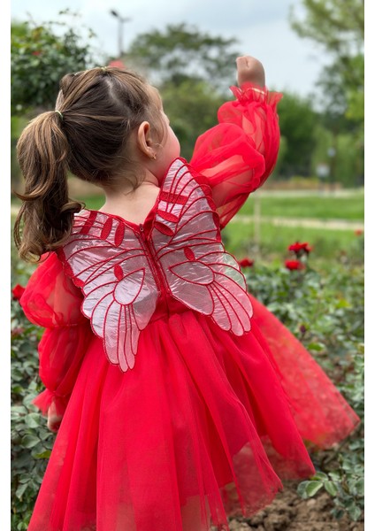 Kız Bebek Kız Çocuk Doğum Günü Parti Düğün Elbise Tüllü Tütü Astarlı Çocuk Giyim bebek giyim Elbise Uzun Kanatlı fırsatları