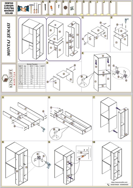 Kenzlife  Çamaşır-Kurutma Makinesi Dolabı Demyanmdf Sol Byz 180*090*60  Mdf Full Mdf Banyo Kapaksız Arkalıksız