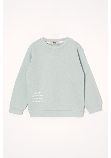 Yazı Baskılı Mint Renk Kız Çocuk Sweat