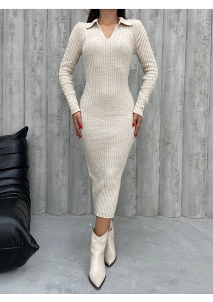 Kadın Elbise Uzun Triko Kışlık Polo Yaka Likralı Kalem Elbise fiyatları