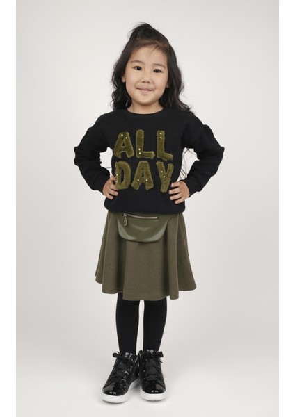 Kız Çocuk Yazı Baskılı Sweatshırt