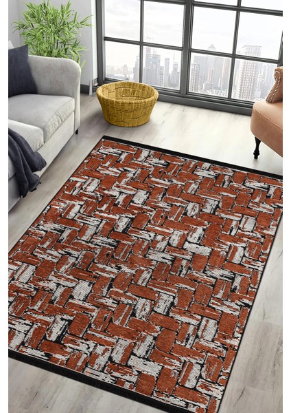 Kaymaz Taban Yıkanabilir Oturma Odası Salon Çocuk Odası Mutfak Chenille Kilim 282 Kiremit