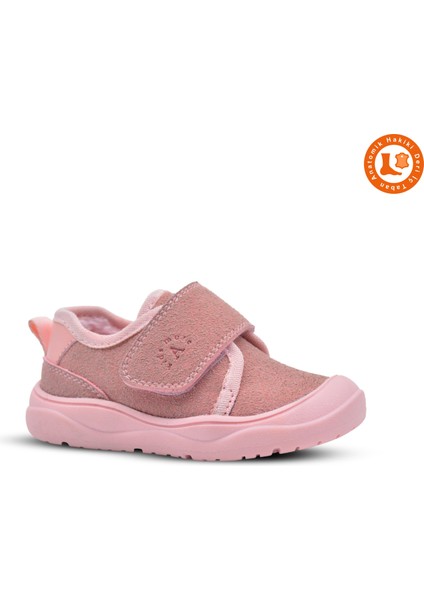 Wide Tek Cırtlı Içi Peluş Kürklü Anatomik Kız Bebek Ayakkabısı Pembe