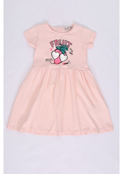 Kız Bebek Fruit Yazılı Çilek Baskılı Elbise