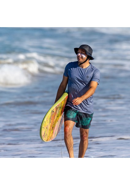 Olaian Erkek Kısa 15" Deniz Şortu - Siyah/Turkuaz - Palmiye Desenli - PALM 100 fiyatları