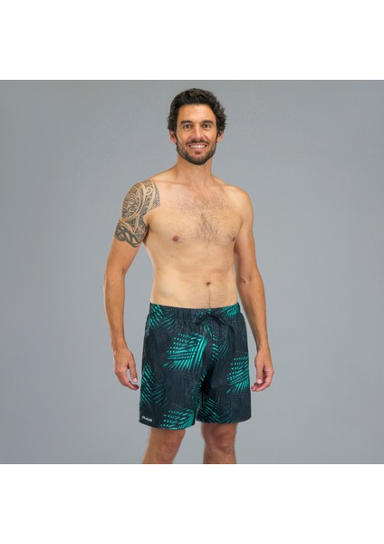 Olaian Erkek Kısa 15" Deniz Şortu - Siyah/Turkuaz - Palmiye Desenli - PALM 100 modelleri