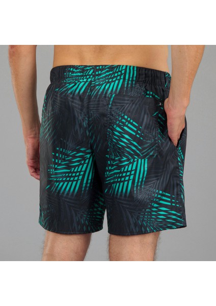 Olaian Erkek Kısa 15" Deniz Şortu - Siyah/Turkuaz - Palmiye Desenli - PALM 100 fırsatları