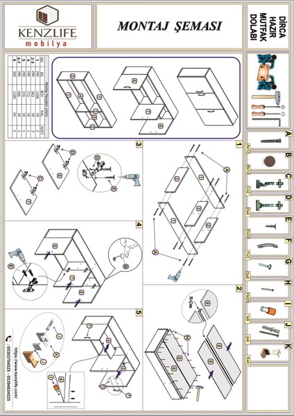 Kenzlife hazır mutfak dirca22 crd 060*120*22 mutfak banyo dolabı kapaklı raflı indirimleri