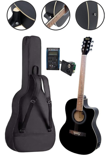 XC-300XBK-EQ Profesyonel Siyah Elektro Akustik Gitar 4/4 Yetişkin Üst Segment (Gigbag Çanta Tuner Capo Askı Jak Kablo Pena)