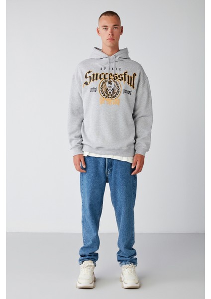 Persısted Erkek Içi Polarlı Kolej Baskılı Kapüşonlu Kordonlu Grimelanj Sweatshirt