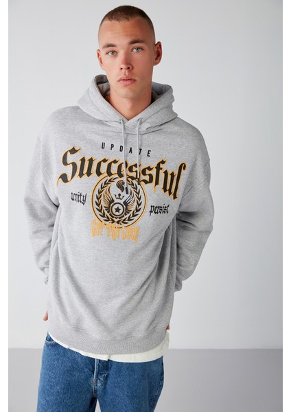 Persısted Erkek Içi Polarlı Kolej Baskılı Kapüşonlu Kordonlu Grimelanj Sweatshirt