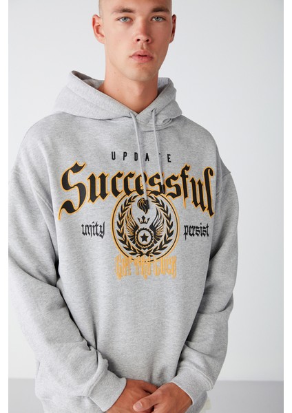 Persısted Erkek Içi Polarlı Kolej Baskılı Kapüşonlu Kordonlu Grimelanj Sweatshirt
