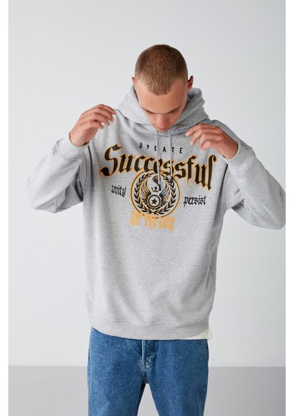 Persısted Erkek Içi Polarlı Kolej Baskılı Kapüşonlu Kordonlu Grimelanj Sweatshirt