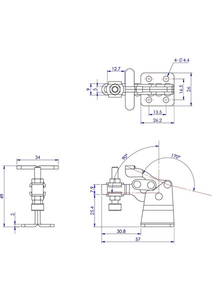 GH-13005-HB Düşük Profilli Dikey Geçiş Kelepçesi | 68 kg Kapasiteli Yüksek Taban ve Oluklu
