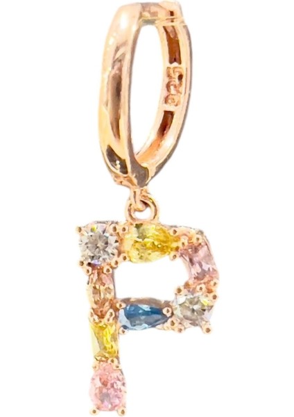 P Harfi Renkli Taşlı Küpe