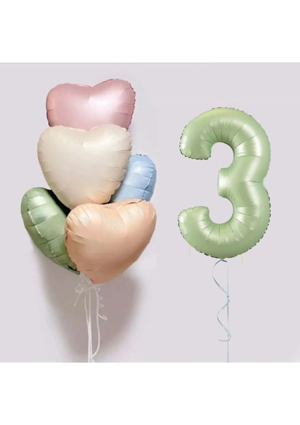 5 Adet Retro Kalp Folyo Balon Rakam Folyo Balon Seti Doğum Günü Balon Seti 3 Yaş