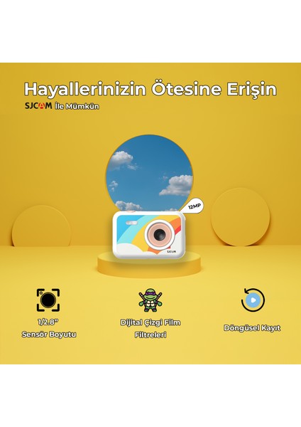 FunCam Çocuk Kamerası FullHD 1080p 12MP 2.0” Ekran 650mAh Fotoğraf Makinesi Pembe