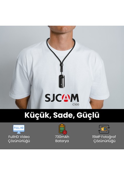 SJCAM C100 FHD 1080p WiFi 15MP 115° H.265 Mini Aksiyon Kamerası Siyah