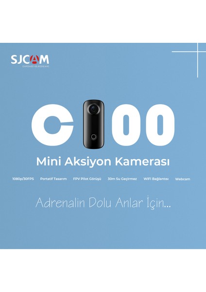 SJCAM C100 FHD 1080p WiFi 15MP 115° H.265 Mini Aksiyon Kamerası Siyah