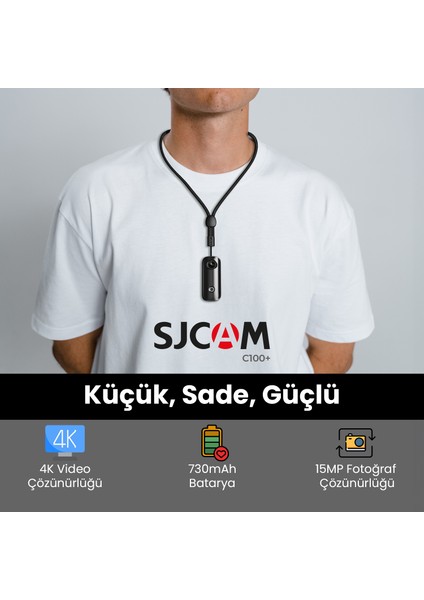 SJCAM C100+ 4K UHD 2160p WiFi 15MP EIS 115° H.265 30 Metre Su Geçirmezlik Mini Aksiyon Kamerası Sarı