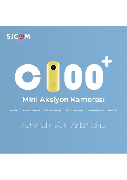 SJCAM C100+ 4K UHD 2160p WiFi 15MP EIS 115° H.265 30 Metre Su Geçirmezlik Mini Aksiyon Kamerası Sarı