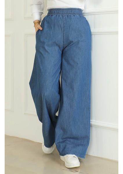 Tensel Beli Lastikli Kot Pantolon 7568-02 Mavi