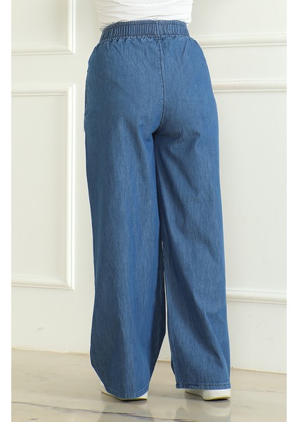 Tensel Beli Lastikli Kot Pantolon 7568-02 Mavi fiyatları