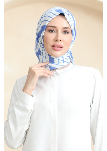 Soft Pamuk Eşarp 19093-09 Beyaz Kot Mavi