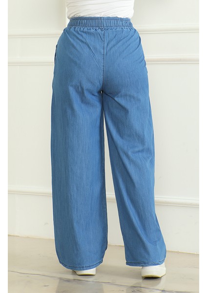 Tensel Beli Lastikli Kot Pantolon 7568-01 Açık Mavi modelleri
