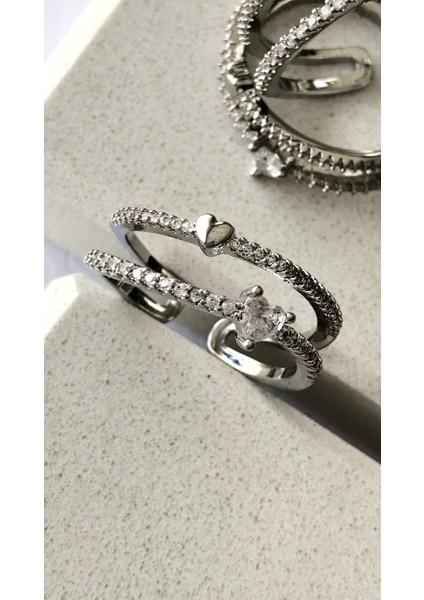Zirkon Taş Kalp Ayarlanabilir Silver Yüzük DRN20015