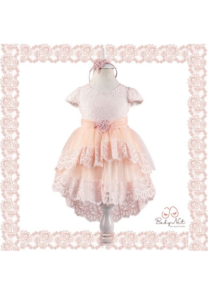 Çiçek Süslemeli Tül Detaylı Taçlı Elbise