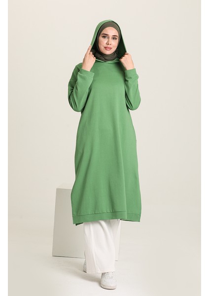 Kapüşonlu Spor Tunik 3007-16 Fıstık Yeşili