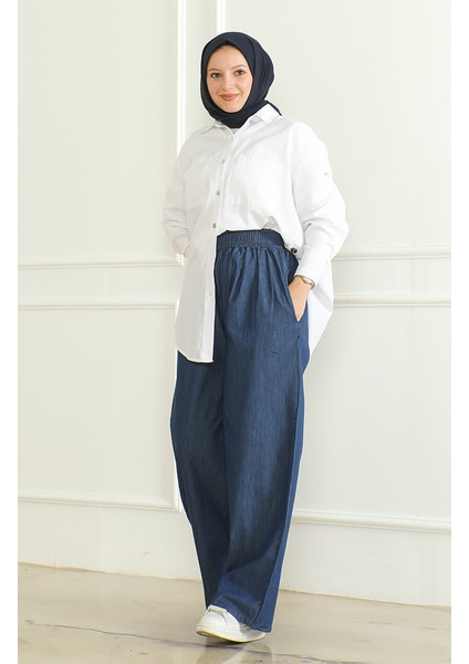 Tensel Beli Lastikli Kot Pantolon 7568-03 Lacivert