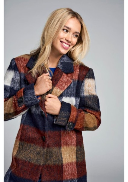 Onlalına Lıfe Check Wool Coat cc Otw LACİVERT15322515 fırsatları